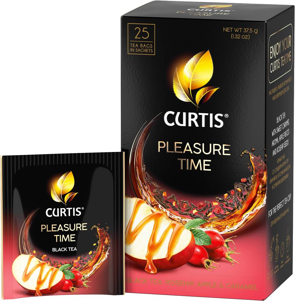 CURTIS Pleasure Time - Crni čaj sa komadićima jabuke, šipura, aromom pitaje i karamele, 25x1,5g