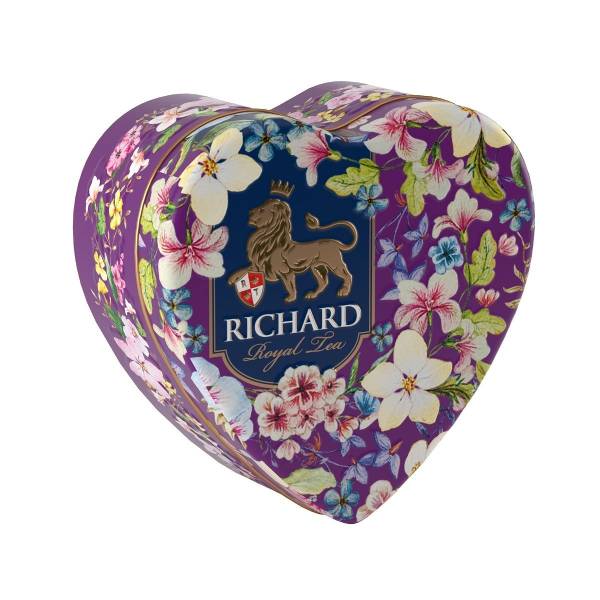 RICHARD Royal Heart - Crni cejlonski čaj krupnog lista, sa bergamotom, vanilom, narandžom i laticama ruže, 30g rinfuz, VIOLET metalna kutija