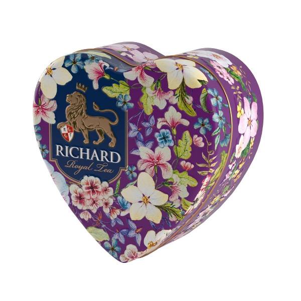 RICHARD Royal Heart - Crni cejlonski čaj krupnog lista, sa bergamotom, vanilom, narandžom i laticama ruže, 30g rinfuz, VIOLET metalna kutija