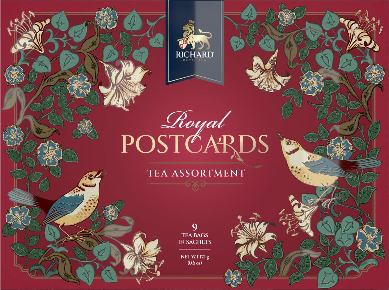 RICHARD ROYAL POSTCARDS TEA ASSORTMENT SPRING RED - Kombinacija-mix čajeva, RED koverat, 17.1 g