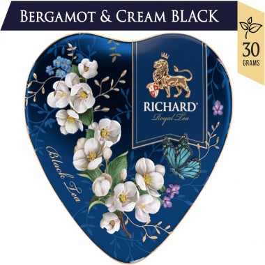 RICHARD Royal Heart - Crni cejlonski čaj, sa bergamotom, vanilom, narandžom i laticama ruže, 30g rinfuz, BLUE metalna kutija